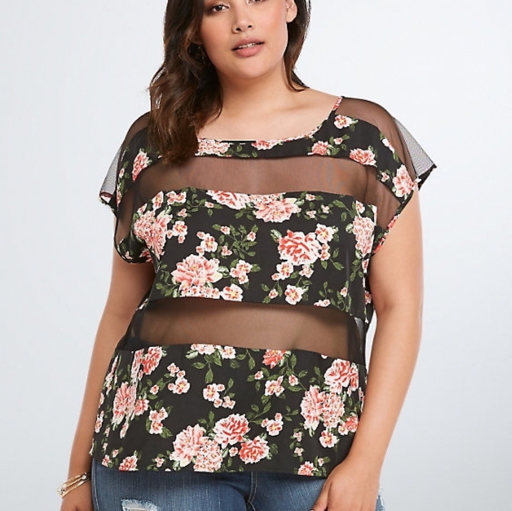 Floral Mesh Panel Top